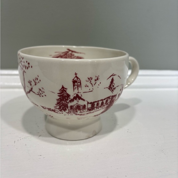 Anthropologie Other - Anthropologie Christmas Toile Holiday Mug Red/White Scenic Teacup